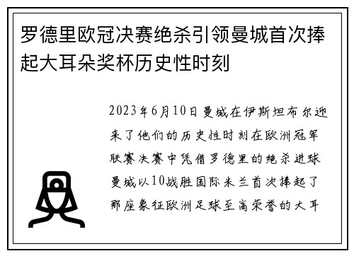罗德里欧冠决赛绝杀引领曼城首次捧起大耳朵奖杯历史性时刻